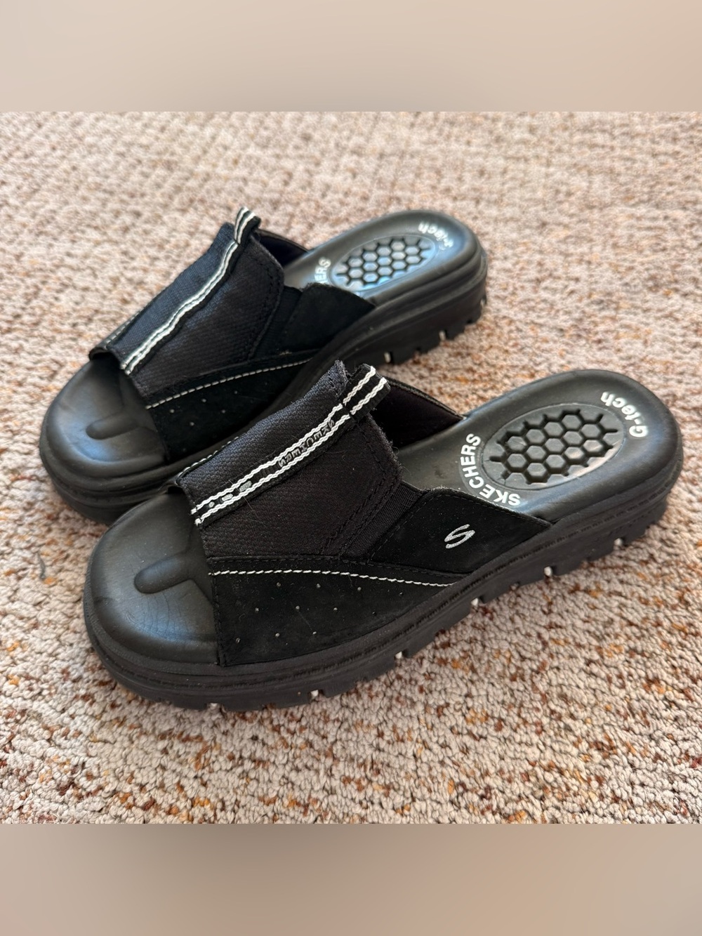Vintage Skechers Black Slip-On Slide Sandals with White Stitching